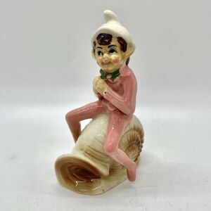 Vintage Pink Pixie Elf Figurine Riding On Snail Shell Occupied Japan 4"